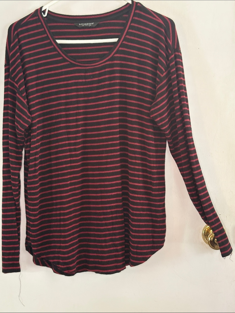 Liverpool black brick red striped ribbed knit scoop neck sweater Size Medium
